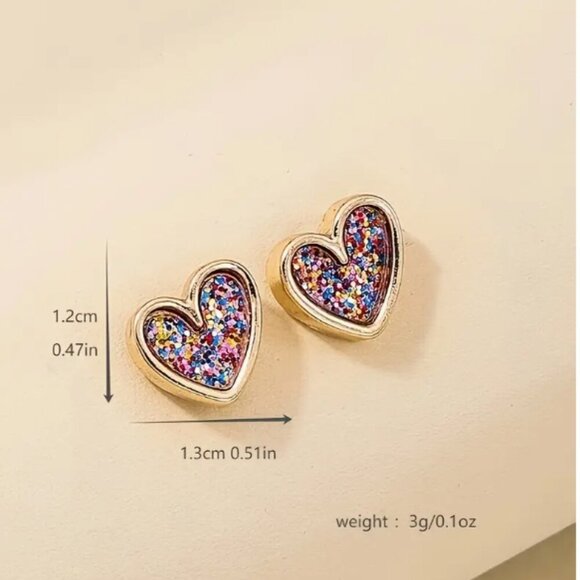 Heart stud earrings - Multi coloured- gold plated - NEW - Picture 2 of 3